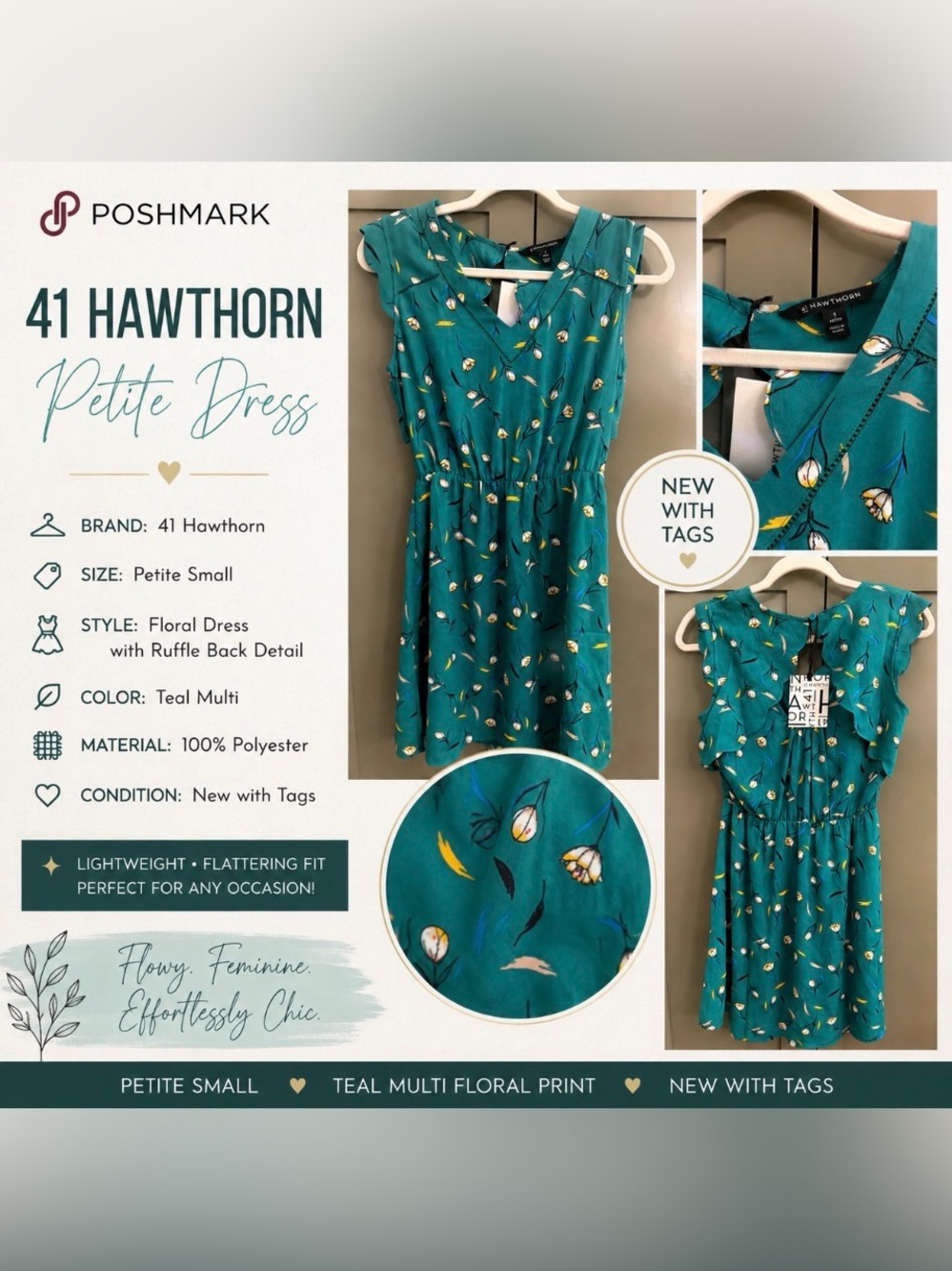 41 Hawthorn Teal Multi Floral Kids Dress - Petite Small